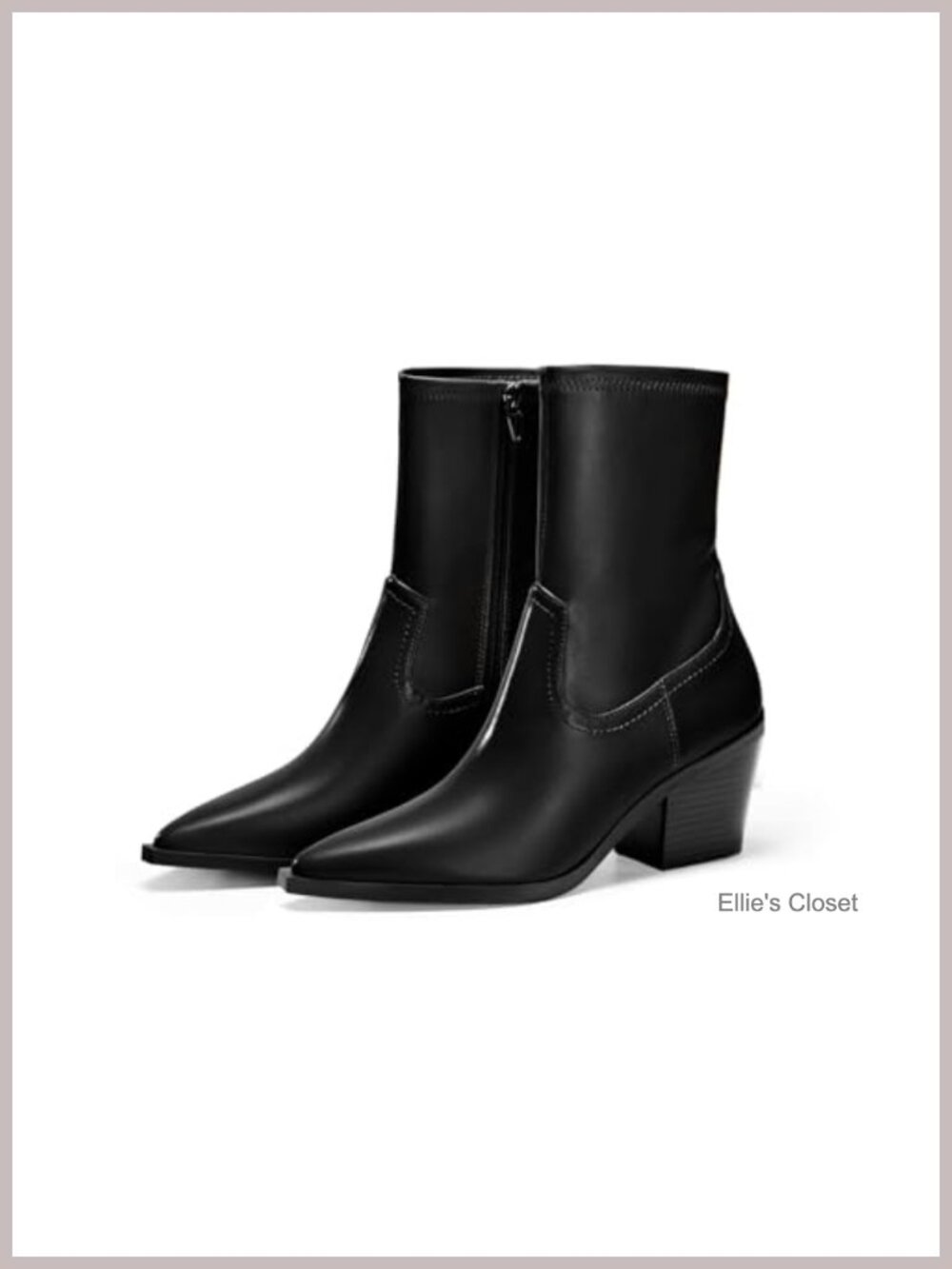 Pointed Toe Ankle Booties Chunky Stacked Heel Faux Leather Fall Boots